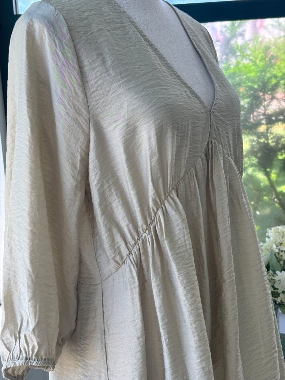 H&M Conscious Babydoll Midi Dress | Sandy Ecru | Size M | New with Tags - Picture 2 of 7